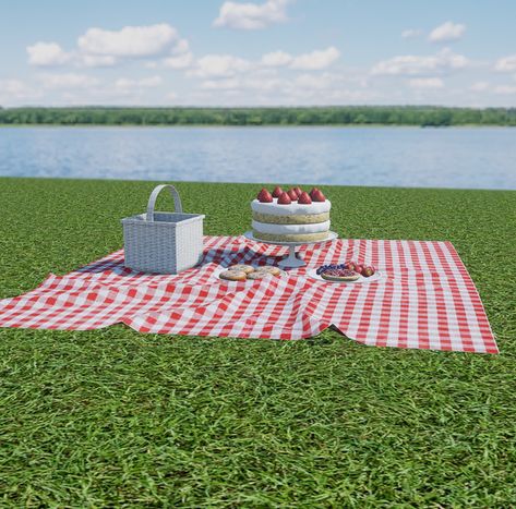 Sims 4 Picnic Blanket, Sims 4 Cc Picnic, Muffin Basket, Picnic Wraps, Clutter Decor, Cake Cone, Strawberry Cream Cake, Spring Breakfast, Cake In A Cone