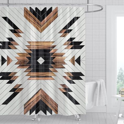 Aztec Shower Curtain Set Rustic Boho Western Native American Bath Decor Waterproof Heavy Duty Shading Curtain Modern Neutral Tribal Wood Texture Bathroom Decorative 71" x 71" Texture Bathroom, Western Shower, Western Shower Curtain, Western Curtains, Dorm Room Curtains, Bathroom Curtain Set, Curtain Modern, Geometric Shower Curtain, Bathroom Shower Curtain Sets