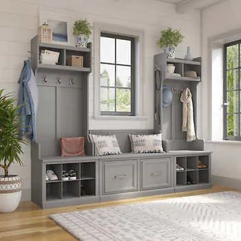 Long Mudroom, Small Shoe Bench, Cube Shelving, Hall Tree Bench, Small Storage Cabinet, Hall Trees, Bench With Drawers, Entryway Bench Storage, Ireland Homes