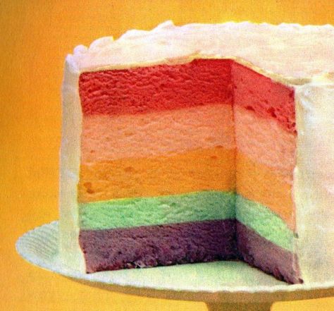 Whipped Jello, Basic Vanilla Cake Recipe, Rainbow Layer Cake, Mold Recipes, Lime Cake Recipe, Rainbow Cake Recipe, Rainbow Jello, Rainbow Layer Cakes, Layered Jello