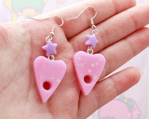 Pastel Goth Earrings, Emo Earrings, Ouija Planchette, Pink Goth, Goth Earrings, Nickel Free Earrings, Pink Pastel, Earring Hooks, Earrings Etsy