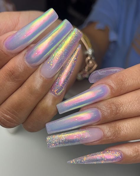 Ice cap + Winx from @kbk_online Rainbow chrome from @profiles_nails Simple and beautiful ✨ 💅🏽✨ #kreationsbykiki #nails #ncnails #durhamnails #muvauni #kbkacrylic #kbkonline Rainbow Chrome, Ice Cap, Unicorn Nails, Chrome Powder, Chrome Nails, Color Chrome, Nail Tech, Multi Colored, Nail Art