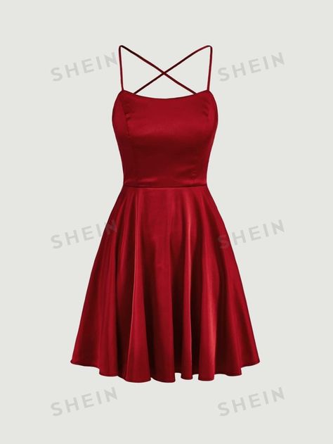 SHEIN MOD Crisscross Lace Up Backless Date Night Red Cami Dress | SHEIN USA Valentines Dance Dress, School Valentines Dance, Court Dresses Sweet 16, Red Cami Dress, Red Cami, Court Dresses, Dress Backless, Valentines School, Sweet 16 Dresses