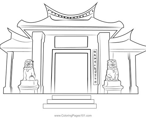 Chinese Temple Coloring Page Temple Coloring Page, Temple Tattoo, Temple Drawing, Chinese Temple, Tattoos With Meaning, Free Kids, Kung Fu, Printable Coloring Pages, Printable Coloring