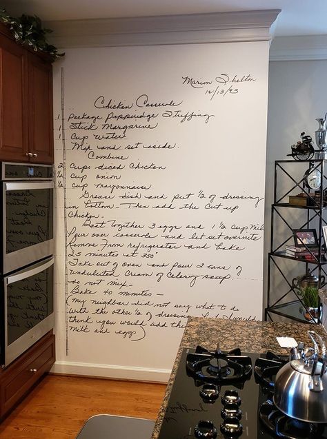 Recipe Mural FAQs | Limitless Walls - Wall Design Blog Recipe Wall, Pantry Wall, Large Mural, Handwritten Recipes, Custom Wall Murals, Custom Murals, Wallpaper Accent Wall, Kitchen Wallpaper, Print Wallpaper