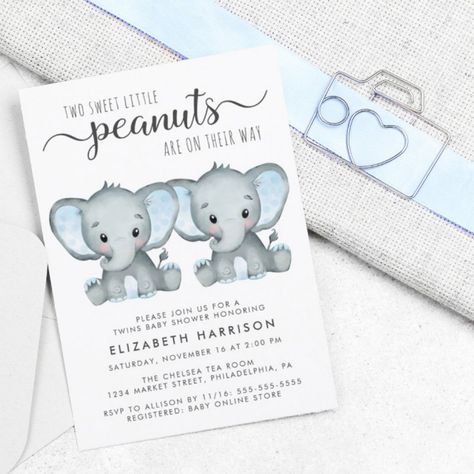 Twin Boy And Girl Baby Shower, Twin Boys Baby Shower, Baby Boy Invitations, Elephant Baby Shower Boy, Virtual Baby Shower Invitation, Twin Baby Boys, Twins Baby Shower Invitations, Boy Shower Invitations, Gender Neutral Baby Shower Invitations