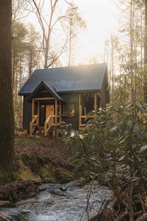 Charming Creekside Cottage Borders Forest & Trails - Cabins for Rent in Cherry Log, Georgia, United States - Airbnb Cabin Montana, Cabin Lifestyle, Large Shower Tile, House Aesthetics, Forest Retreat, Frame Cabin, Forest Trail, Forest View, Little Cabin