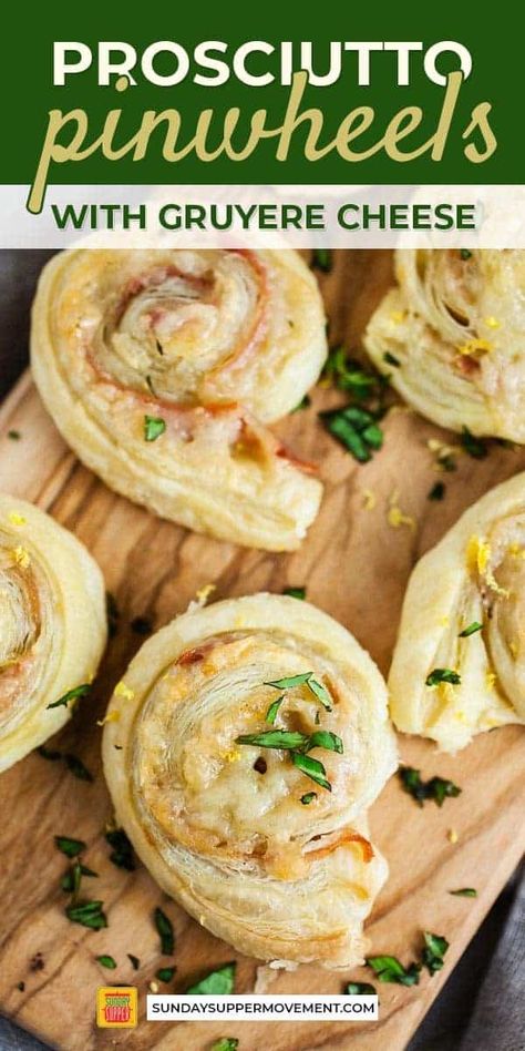 Prosciutto Pinwheels, Cheese And Puff Pastry, Easy Appetizers For A Crowd, Prosciutto Appetizer, Easy Party Appetizers, Puff Pastry Pinwheels, Easy To Make Appetizers, Appetizers For A Crowd, Easy Appetizers