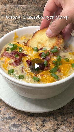 394K views · 10K reactions | Y’all asked for more soup videos so here is my amazing Bacon Cheeseburger Soup! #soupseason #baconcheeseburger #soup #fall #autumn #comfortfood #easyrecipe #easydinner | Whatsmomcookin | Whatsmomcookin · Original audio Autumn Chowder Soup, Carman Wilken, Healthy Hearty Soup, Soup Videos, Soup Fall, Bisque Soup Recipes, Cheesy Bacon Potatoes, Bacon Cheeseburger Soup, Casserole Side Dishes