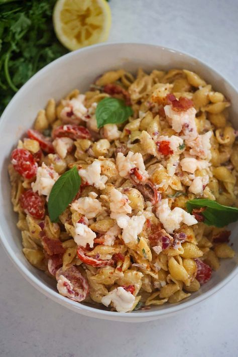 Lobster Pasta Salad Lobster Pasta Salad, Crab Louie Salad, Creamy Pasta Salad, Lobster Pasta, Creamy Pasta Salads, Seafood Lasagna, How To Cook Lobster, Best Seafood Recipes, Lobster Meat