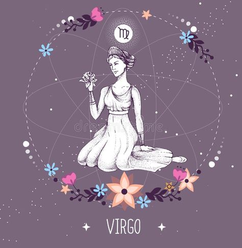 Modern Magic Witchcraft Card With Astrology Virgo Zodiac Sign Stock Vector - Illustration of card, nature: 206494499 Virgo Queen, Virgo Art, Virgo Zodiac Sign, Anime Zodiac, Modern Magic, Astrology Virgo, Virgo Horoscope, Astrology Art, Dragon Figurines