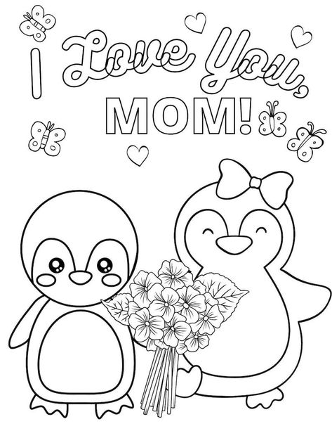 I love you mom! Happy Mothers Day Coloring Pages, Mothers Day Coloring Sheets, Mothers Day Coloring Cards, Mothers Day Crafts Preschool, Fairy Tattoos, Mothers Day Cards Craft, Mothers Day Drawings, Mothers Day Card Template, Printables Etsy