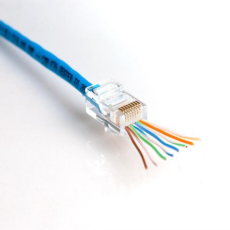 [pdf] [/pdf] Number of Connectors 100 Cable Type CAT5, CAT5e Network Cables Connector Type Three-prong RJ45 Plating Thickness 50 micro-inches Housing Material Polycarbonate Standards UL 94V-2, RoHS Compliant Operating Temperature -10°C to 60°C UPC 811490018150 Part Number RJ45-5100 RJ45 Pass-Through Connectors RJ45-5100 (Pack of 100) Description The Jonard Tools CAT5e RJ45 Pass-Through Connectors are used by network installers/technicians in order to terminate CAT5e network cables with a pass-through crimper. They are used in households and businesses and are ideal for terminating a round network cable or even replacing an existing connector. Features ⦿ 50 μin gold plating on contact surfaces provides greater signal quality than the competition⦿ Tripoint-type prongs allow you to use strand Cat6 Cable, Usb Connector Types, Network Cables, Electrical Wire Connectors, Thermostat Wiring, Networking Cables, Speaker Cables, Network Cable, Fiber Optic Cable