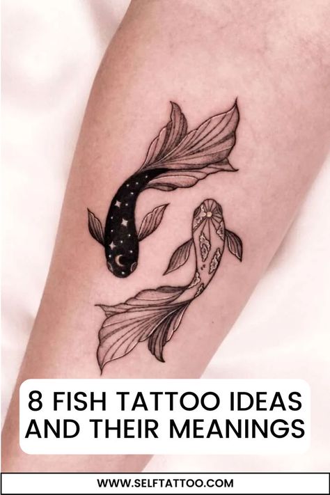 Dive into the symbolism of fish tattoos with our collection of ideas and meanings. Explore small and simple designs, including Japanese koi and Pisces-inspired ink perfect for women. Delve into our article for insights on fine line koi tattoos and discover the beauty of yin yang koi designs. Small Koi Tattoo For Women, Koi Fish Tattoo With Words, Fish Tatoos Woman, Simple Yin Yang Tattoo, Yin Yang Tattoos For Women, Koi Fish Line Tattoo, Pretty Fish Tattoo, Pisces Fine Line Tattoo, Fish Tattoos Women