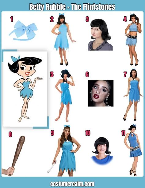 Betty Costume Flinstones, Betty And Wilma Costumes, Barney And Betty Rubble Costume, Barney Betty And Bam Bam Costume, Betty Rubble Costume Diy, Betty Flintstone Costume Diy, Betty Flintstone Costume, Flinstones Halloween Costumes, Rubble Costume