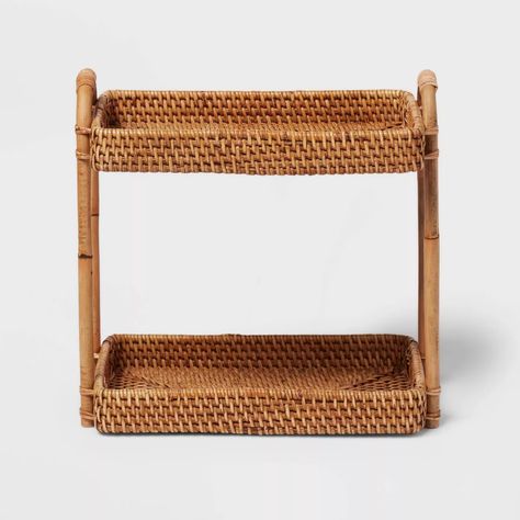 Natural Woven Tiered Vanity Bathroom Tray - Threshold™ : Target Dorm Bathroom, Beachy Room, Countertop Storage, Bathroom Tray, Vanity Bathroom, Natural Weave, Boho Bathroom, Apartment Bathroom, House Room