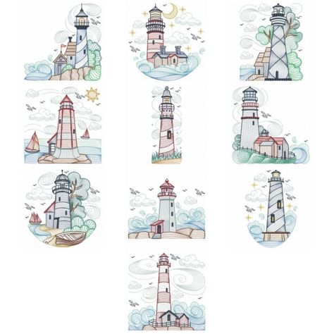 Nautical Embroidery, Lighthouse Crafts, Carpe Koi, Wood Burning Patterns, Embroidery Library, Star Stitch, Flower Fairy, Iron On Patch, Custom Embroidery