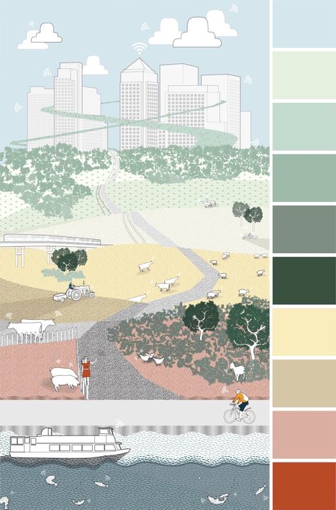 Landscape Color Palette Colour Schemes, Landscape Color Pallete, Architectural Diagram Color Palette, Architecture Sheet Colour Pallete, Architectural Color Scheme, Site Plan Color Palette, Color Pallete Architecture Presentation, Urban Planning Color Palette, Architecture Poster Color Palette