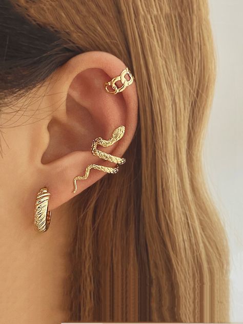 Leaf Ear Cuffs, Snake Ears, Fake Piercing, Snake Design, Snake Earrings, Alloy Earrings, Ear Cuff Earings, Estilo Punk, Ear Cuffs