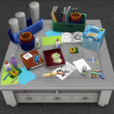 Parenthood Arts & Crafts Clutter - Brazen Lotus Sims 4 Build Buy Cc, The Sims 4 Maxis Match, Sims 4 Clutter, Furniture Cc, Book Bucket, Sims 4 Cc Skin, Sims 4 Furniture, Sims 4 Mm, Sims 4 Cc Packs