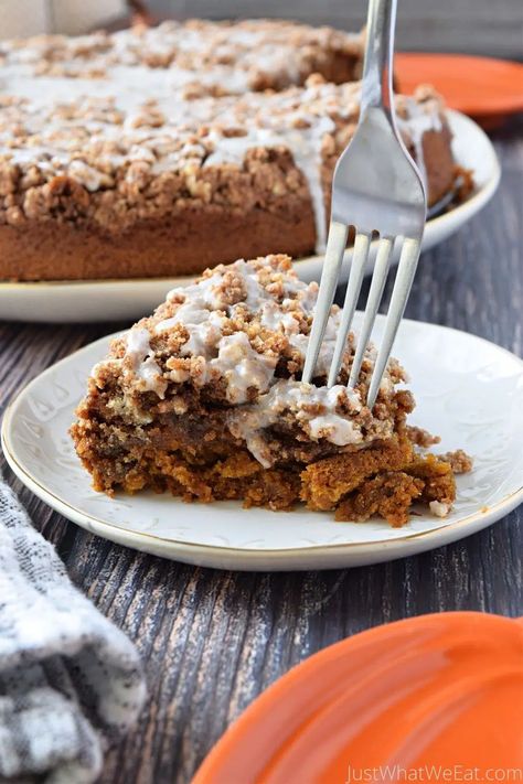 Pumpkin Coffee Cake - Gluten-Free, Vegan - Just What We Eat Gluten Free Pumpkin Coffee Cake, Pumpkin Gluten Free, Gluten Free Coffee Cake, Pumpkin Coffee Cake, Pecan Crumble, Gluten Free Coffee, Pumpkin Coffee Cakes, Allergen Free Recipes, Pumpkin Desserts