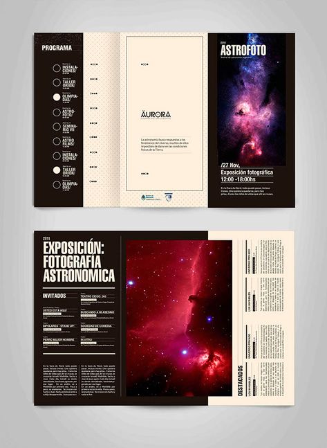 Aurora programme on Behance Show Program Design, Futuristic Editorial Design, Space Magazine Layout, Science Magazine Design, Broadsheet Design, Book Design Templates, Astronomy Design, Magazine Layout Inspiration, Newspaper Layout