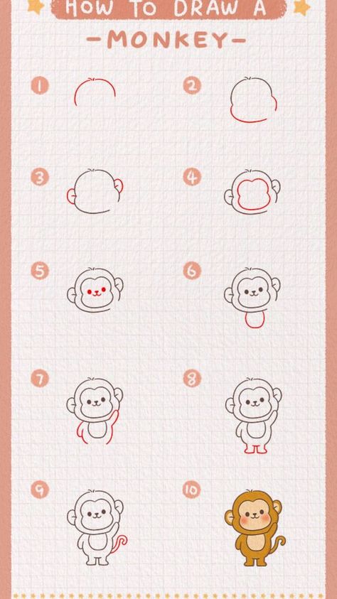 How to Draw a Monkey Tutorial - Fun Art Project Drawings step by step for kids #drawingsstepbystepforkids Drawing ideas #drawingideas Drawing ideas for kids #drawingideasforkids 4.28 Doodle Bookmarks, Draw A Monkey, Easy Halloween Drawings, Elements Of Art Line, Landscape Drawing Easy, Hard Drawings, Drawing Ideas For Kids, Easy Animal Drawings, Drawing Superheroes