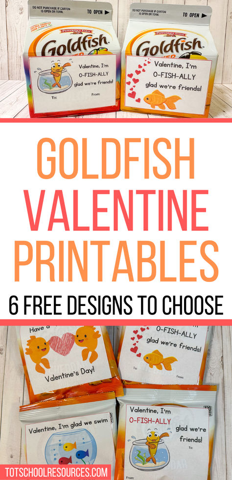 Valentines For Classmates Preschool, Treat Bag Labels Printable, Printable Valentine Cards, Diy Valentines For Classmates, Goldfish Sorting Printable, Goldfish Valentines Ideas, Goldfish Tags Free Printable, Sweet Tarts Candy Valentine, Gold Fish Valentine Free Printable