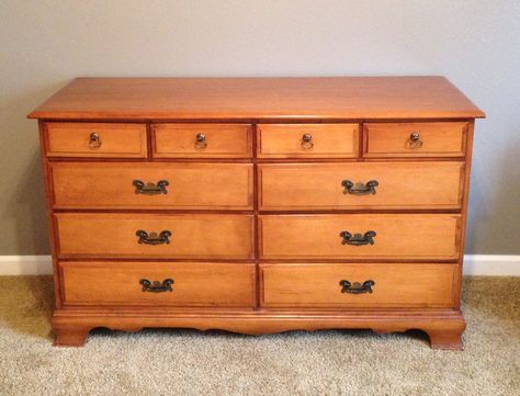 maple dresser Refinished Maple Dresser, Maple Dresser Makeover, Two Tone Furniture, Childrens Dresser, Dresser And Chest, Maple Dresser, Two Tone Dresser, Maple Furniture, Dresser Vintage