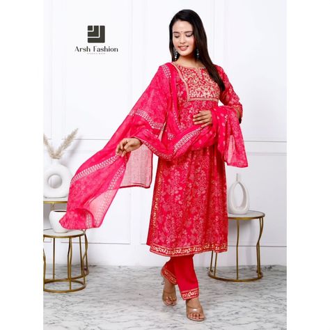 Beautiful reyon febric nayra cut suit #nayracut #kurtifashion #ethenicwear #fashionstyle #arshfashion #dupptaset #kaftan #sharara #longkurti #arshfashionbyrazzaki Nayra Cut Suit, Nayra Cut, Quick Saves