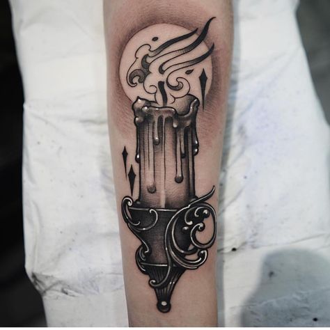 Image may contain: 1 person Vibe Tattoos, Candle Tattoo Design, Tato Phoenix, Lantern Tattoo, Candle Tattoo, Dibujos Tattoo, James Smith, Gothic Tattoo, Dark Art Tattoo