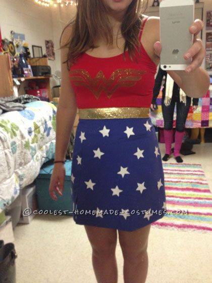 Cool Homemade Wonder Woman Costume Hockey Skirt, Woman Costume Ideas, Diy Wonder Woman Costume, Cool Costume Ideas, Wonder Woman Costumes, Wonder Woman Costume Diy, Mermaid Tights, Cool Couple Halloween Costumes, Woman Costumes