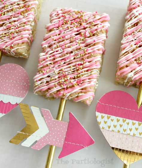 Treats On A Stick, Gold Sprinkles, Baby Shower Treats, Rice Recipes For Dinner, Krispy Treats, Chocolate Covered Treats, Rice Krispy, Valentine Stickers, Rice Crispy Treats