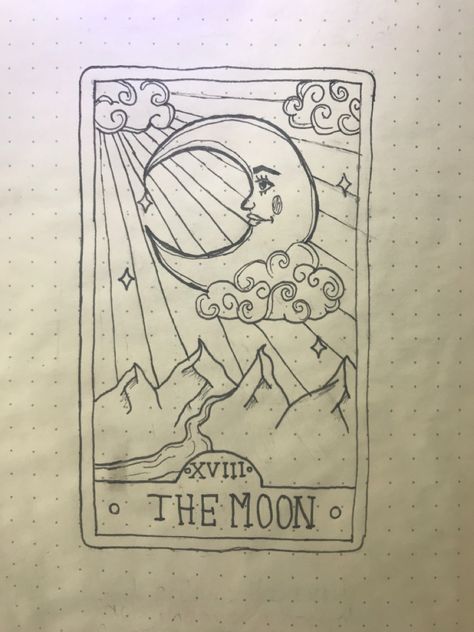 Tarot Cards Sketch, Handmade Tarot Cards, Easy Tarot Card Drawing, Tarot Cards Drawing, Tarot Card Sketch, Witchy Sketches, Tarot Card Illustration, Diy Tarot Cards, Moon Tarot Card