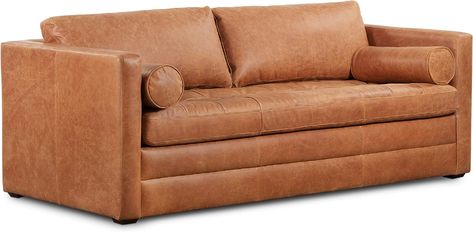 Amazon.com - POLY & BARK Napa 88.5" Sofa Full-Grain Semi-Aniline Italian Tanned Leather in Midnight Blue - Table Benches Brown Leather Sleeper Sofa, Tan Sofa Bed, Leather Pull Out Couch, Tan Sofas, Project Room, Loveseat Sleeper Sofa, Leather Sleeper Sofa, Den Ideas, Pull Out Couch