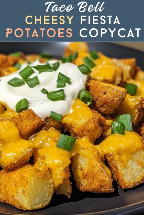 Taco Bell Cheesy Fiesta Potatoes Copycat Cheesy Fiesta Potatoes Taco Bell, Fiesta Potatoes Recipes, Taco Bell Cheesy Fiesta Potatoes, Taco Bell Fiesta Potatoes, Cheesy Fiesta Potatoes, Taco Bell Potatoes, Taco Potatoes, Fiesta Potatoes, Baked Ham With Pineapple