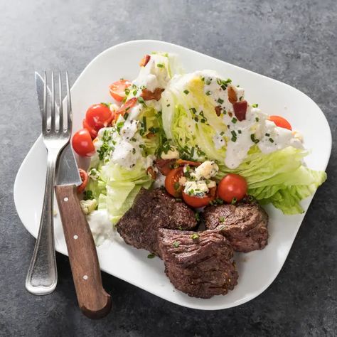 Wedge Salad with Steak Tips | Cook's Country Salad With Steak, Donut Toppings, Steak Tips, Cookie Toppings, Classic Salad, Wedge Salad, America's Test Kitchen Recipes, Louisiana Recipes, Steak Salad