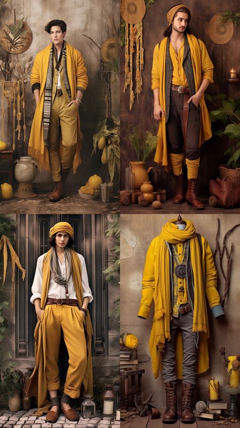 Modern Wizard Fashion Men, Solarpunk Aesthetic Fashion Men, Hufflepuff Outfit Men, Wizard Outfits Men, Solarpunk Fashion Men, Solarpunk Fashion Outfits, Urban Fantasy Outfit, Modern Wizard Fashion, Wizardcore Fashion