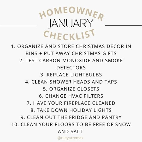 January Checklist, Homeowner Checklist, Happy Homemaking, Home Maintenance Checklist, House Chores, Life Binder, Diy Home Cleaning, Cleaning Day, Home Management