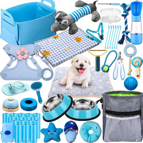 Pet Accessories Aesthetic, Puppy Stuff Accessories, Aesthetic Dog Supplies, Things For Puppies, Puppies Stuff, Things For Dogs, Cute Dog Stuff, Boy Dog Accessories, Puppy Essentials