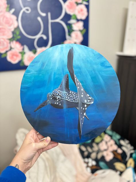 Spotted Whale Shark on a 12" Canvas.  Painted with Oil Paints and Varnished for longevity. Ocean Inspired Paintings, Canvas Sea Painting, Whale Shark Painting, Painting Round Canvas, Whale Shark Art, Shark Painting, Ocean Whale, Whale Painting, Circle Canvas