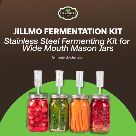 Before fermenting your food, ensure you have all the needed supplies. Jillmo Fermentation Kit, Stainless Steel Fermenting Kit for Wide Mouth Mason Jars. Order now! Starter Cultures, Kimchi Recipe, Wide Mouth Mason Jars, Fermenting, Nutrition Advice, Wide Mouth, Kombucha, Tools And Equipment, Kimchi