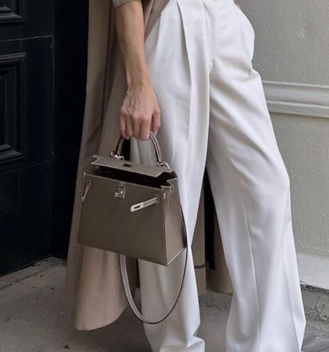 Hermes Kelly Etoupe, Kelly 25 Hermes, Grey Bag Outfit, Boy Ootd, Everyday Bag Essentials, Birkin Bags, Hermes Kelly 25, Kelly 25, Boss Woman