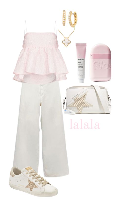 Cute Fancy Outfits, Preppy Outfit White Background, Preppy Dinner Outfit, Preppy Outfits Pink Jeans, Coastal Granddaughter Outfits Pink, Preppy Pink Ruffle Dress, Couqutte Outfit Ideas Summer, Light Summer Outfits, Stockholm Fashion