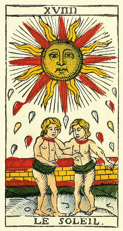 XVIIII - Le Soleil Marseille Tarot, Witch Powers, The Sun Tarot, Tarot Cards Art, Minor Arcana, Tarot Art, Dijon, Tarot Decks, Alchemy