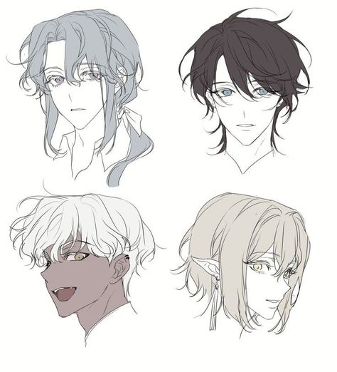 Hair For Men, Pelo Anime, Drawing Hair Tutorial, 얼굴 드로잉, Siluete Umane, Hair Sketch, Desen Anime, 인물 드로잉, Gambar Figur