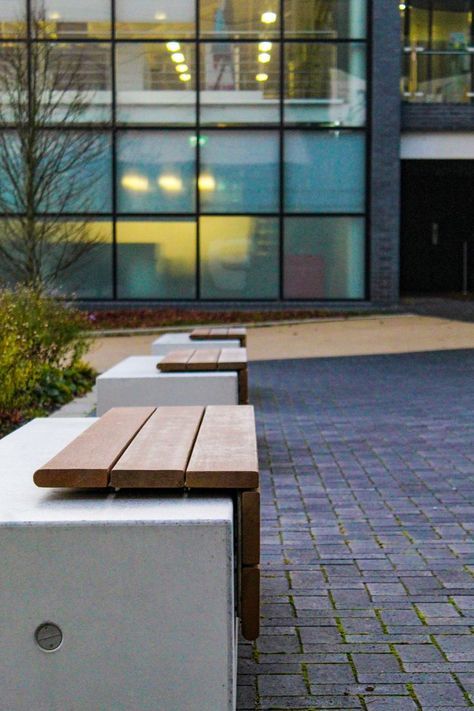 Public Bench Design, University Lobby, Bench Seat Outdoor, Warwick University, Park Bench Design, Concrete Benches, Street Furniture Design, Outside Benches, Bench Area