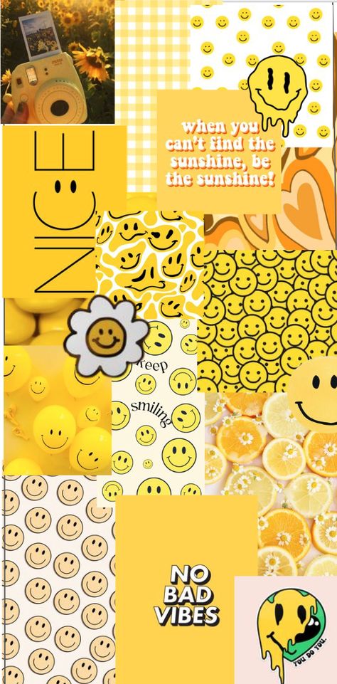 Collage Phone Wallpaper, Aesthetic Smiley Face, Inspirational Phone Wallpaper, Face Collage, Iphone Wallpaper Vsco, Wallpaper Iphone Boho, Smile Wallpaper, Halloween Wallpaper Cute, Aesthetic Yellow