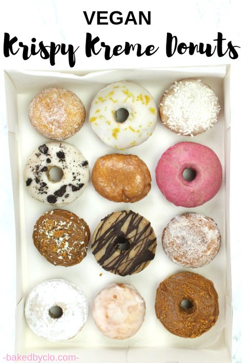 Vegan donuts that can be baked or fried. This recipe includes 11 different topping ideas to make them look just like Krispy Kreme! Vegan Yeast Donut Recipe, Vegan Donuts Fried, Make Donuts At Home, Vegan Donut Recipe, Donuts At Home, Porridge Breakfast, Donut Calories, Vegan Doughnuts, Krispy Kreme Donuts