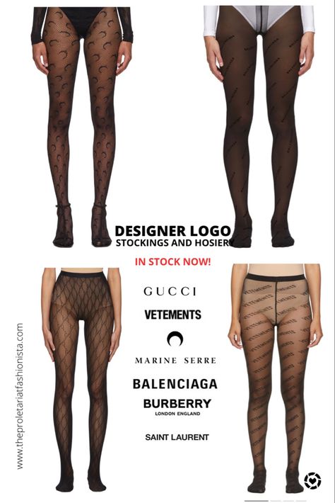 Finish your Fall outfits and Autumn looks with hosiery, pantyhose and stockings. These luxury designer women’s tights are all in stock now for under $200. S, M and L sizes in stock. Buy now, these run out fast. #guccitights #marineserre #balenciagatights #designerlogotights #designerstockings Designer Fall Must Have #affiliate #liketkit @liketoknow.it #LTKstyletip LTKunder200 #LTKluxury #LTKworkwear #LTKsalealert Download the LIKEtoKNOW.it shopping app to shop this pic via screenshot Designer Tights Outfit, Luxury Party Tights For Women, Balenciaga Stockings Outfit, Balenciaga Tights Outfit, Luxury Party Tights, Gucci Pantyhose Outfits, Fendi Stockings Outfit, Luxury Elegant Black Tights, Chic Black Luxury Tights